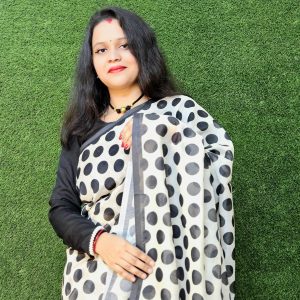 সেমি মসলিন সিল্ক শাড়ি সাদা কালো