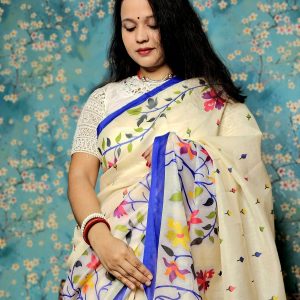 সেমি মসলিন সিল্ক শাড়ি অফ হোয়াইট